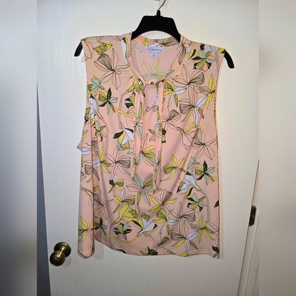 Liz Claiborne Womens Split Tie Neck Sleeveless Blouse Plus Size 3X